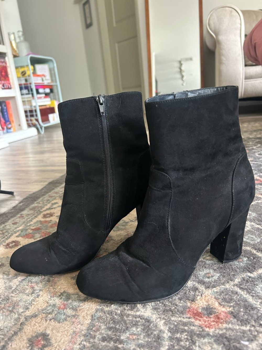 Black Suede Ankle Boots with Block Heel - Women